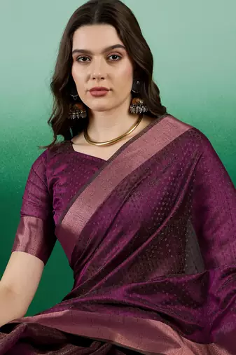 Wine Woven Khadi Organza c Ethnic Partywear Saree