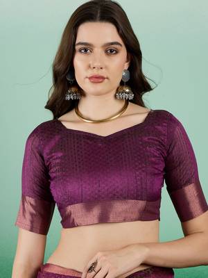 Wine Woven Khadi Organza c Ethnic Partywear Saree 4