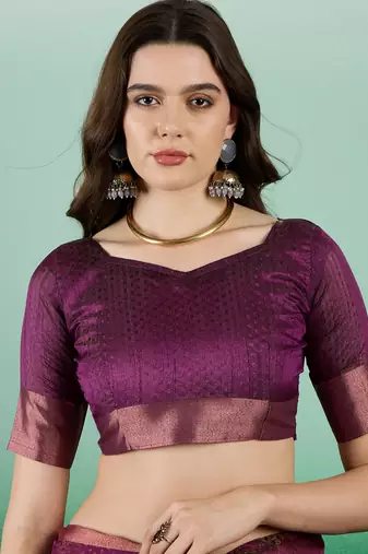 Wine Woven Khadi Organza c Ethnic Partywear Saree