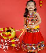 Banjara India Kutch Work Embroidered Girls Lehenga Choli Set with Dupatta (CC-DMN) - Red