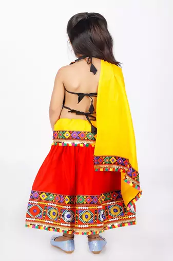 Banjara India Kutch Work Embroidered Girls Lehenga Choli Set with Dupatta (CC-DMN) - Red