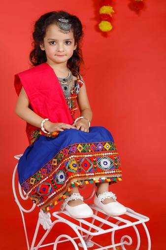 Banjara India Kutch Work Embroidered Girls Lehenga Choli Set with Dupatta (CC-DMN) - Blue