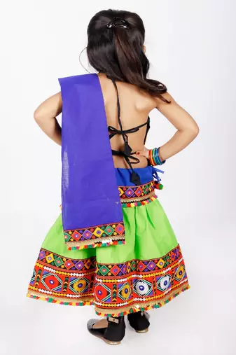 Banjara India Kutch Work Embroidered Girls Lehenga Choli Set with Dupatta (CC-DMN) - Green