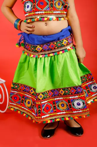 Banjara India Kutch Work Embroidered Girls Lehenga Choli Set with Dupatta (CC-DMN) - Green