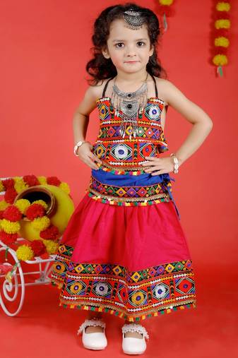 Banjara India Kutch Work Embroidered Girls Lehenga Choli Set with Dupatta (CC-DMN) - Pink