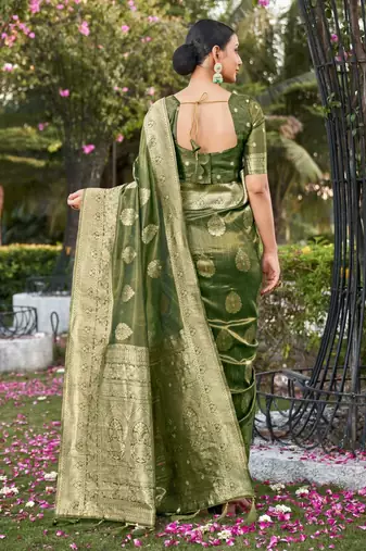 Green Simmer silk blend Weaving Rich Pallu zari Partywear Saree