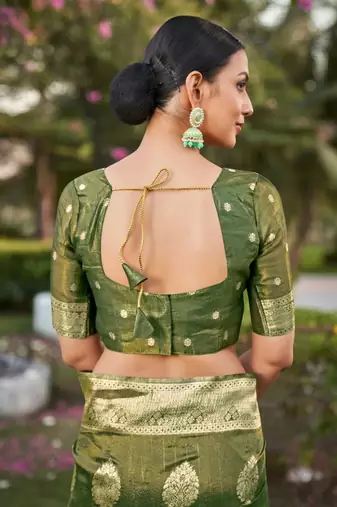 Green Simmer silk blend Weaving Rich Pallu zari Partywear Saree