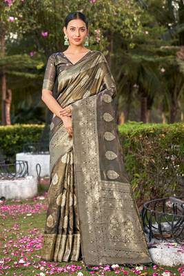 Grey Simmer silk blend Weaving Rich Pallu zari Partywear Saree 1