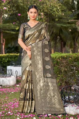 Grey Simmer Silk Weaving Rich Pallu Jari Designer Partywear Saree