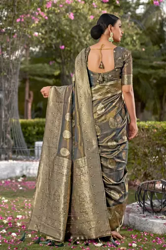 Grey Simmer silk blend Weaving Rich Pallu zari Partywear Saree