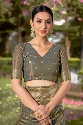 Grey Simmer silk blend Weaving Rich Pallu zari Partywear Saree