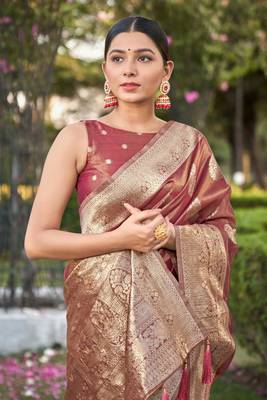 Pink Simmer silk blend Weaving Rich Pallu zari Partywear Saree 3