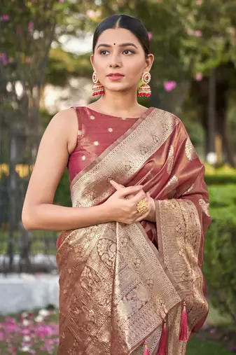Pink Simmer silk blend Weaving Rich Pallu zari Partywear Saree