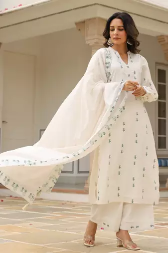 Cotton suit set with plazzo and dupatta