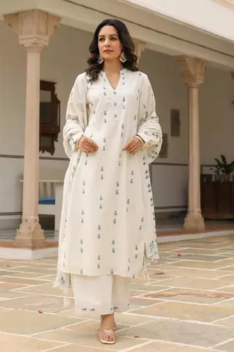 Cotton suit set with plazzo and dupatta