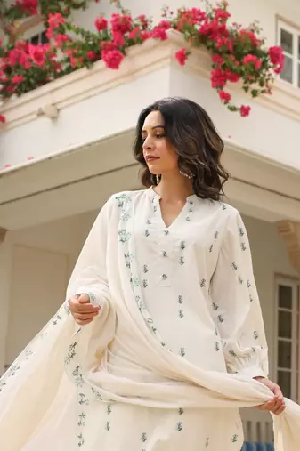 Cotton suit set with plazzo and dupatta
