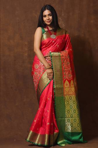 Gs creation embroidered banarasi satin saree (pink)