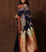 Gs creation embroidered banarasi satin saree (navy blue)