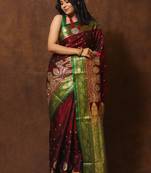 Gs creation embroidered banarasi satin saree (maroon)