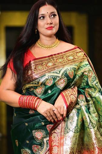 Gs creation present best indian wedding embroidered banarasi satin saree