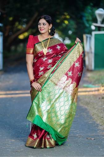 Gs creation present best indian wedding sambhalpuri embroidered banarsi satin saree