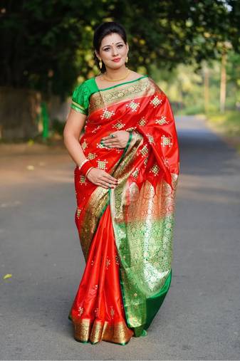 Gs creation present best indian wedding sambhalpuri embroidered banarsi satin saree