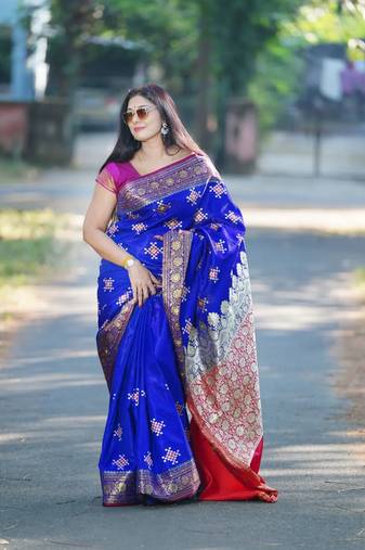Gs creation present best indian wedding sambhalpuri embroidered banarsi satin saree