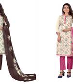 Women's lovely white and white color unstitched designer printcombo dress material