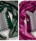 Women's charming green and purple color unstitched heavy thread embroidery combo dress material