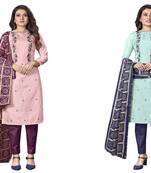 Women's polished light purple and light seagreen color unstitched heavy multi embroidery  combo dress material