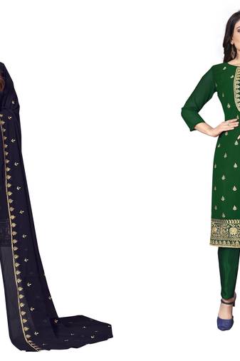 Women's charming blue and green color unstitched  embroidery  combo dress material