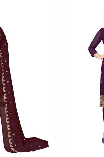 Women's exclusive maroon and purple color unstitched  embroidery  combo dress material