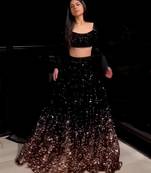 Black Sequince Work Embroidery Velvet Lengha Choli 
