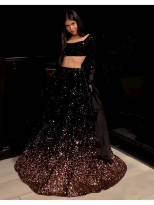 Black Sequince Work Embroidery Velvet Lengha Choli  4