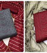 Women's amazing grey and maroon color unstitched embroidery and combo dress material