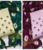 Women's charming pink and light green color unstitched  embroidery and sequence work combo dress material