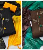 Women's stylish black and brown color unstitched embroidery and combo dress material