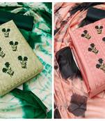 Women's exclusive light green and pink color unstitched  and multi embrodiery,  combo dress material