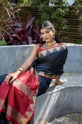 Black Tussar silk blend Bandhani Style Saree Festive Wear 3