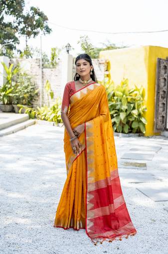 Mustard Tussar Silk Bandhani Style Saree Festive Wear