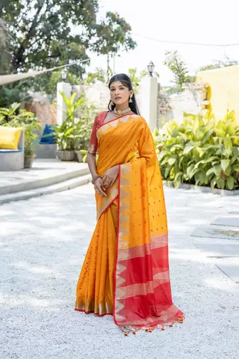 Mustard Tussar silk blend Bandhani Style Saree Festive Wear