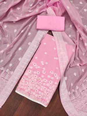 Kimisha women's pink muslin banarasi unstitched dress material 1