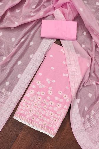 Kimisha women's pink muslin banarasi unstitched dress material