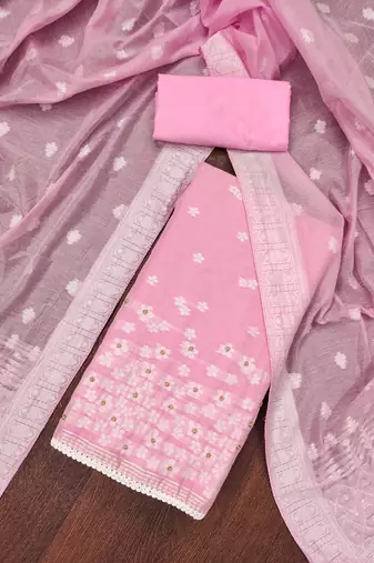 Kimisha women's pink muslin banarasi unstitched dress material