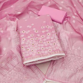 Kimisha women's pink muslin banarasi unstitched dress material 2
