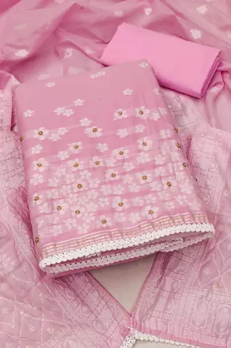 Kimisha women's pink muslin banarasi unstitched dress material
