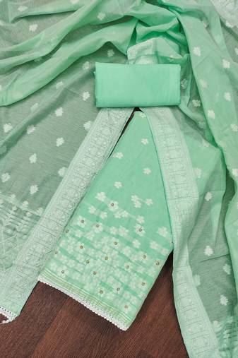 Mint Green Muslin Banarasi Unstitched Dress Material