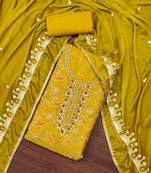 Yellow Viscose Organza Position Unstitched Dress Material