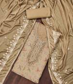 Beige Viscose Organza Position Unstitched Dress Material