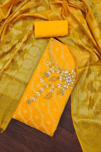 Yellow Banarasi Jacquard Unstitched Dress Material